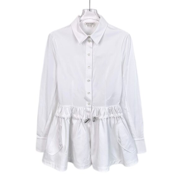Alexander McQueen Womens White Peplum Long Sleeve Button-Down Shirt Blouse Made - Picture 1 of 6